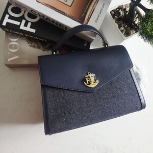 Ralph Lauren Navy Blue Satchel with Gold Accent